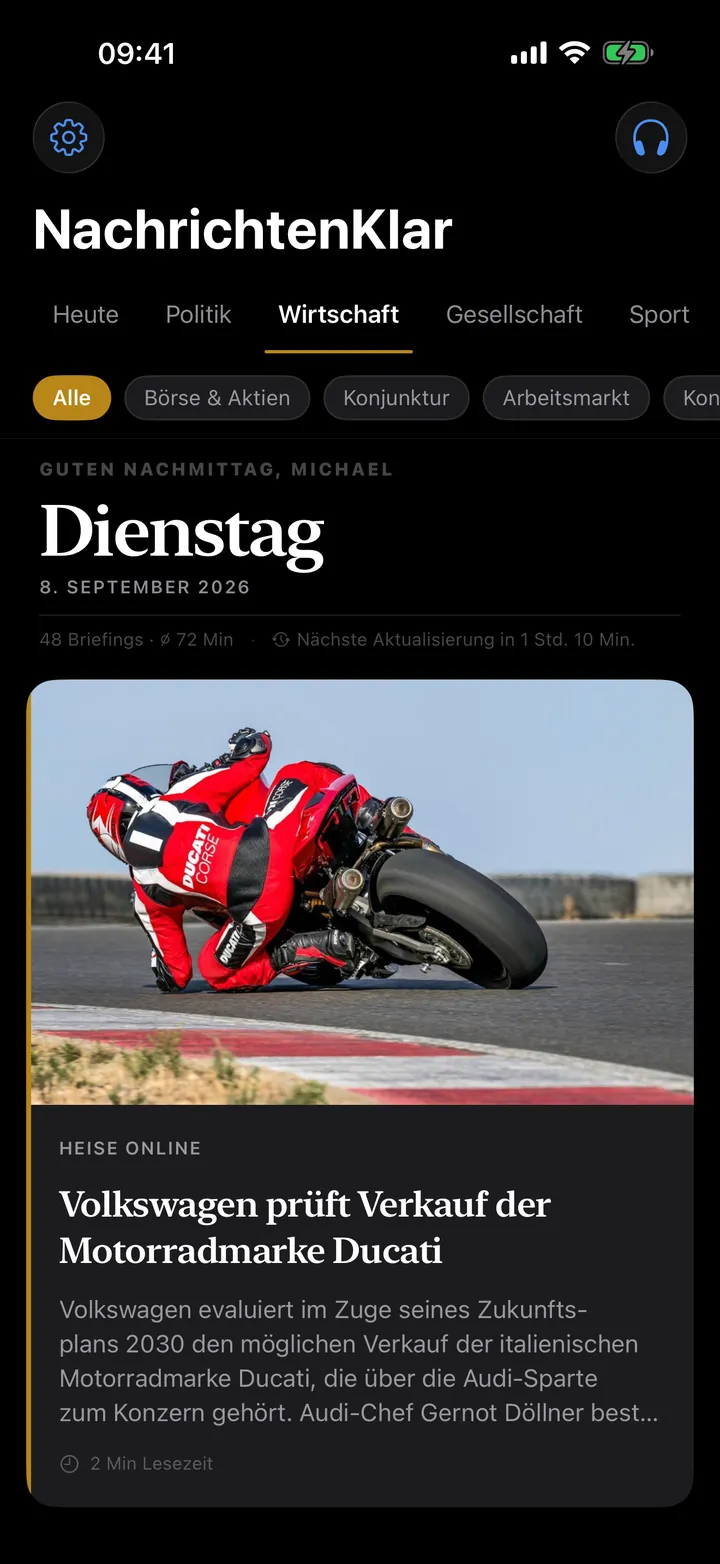 Ressort Wirtschaft als ruhiger, endlicher Feed.